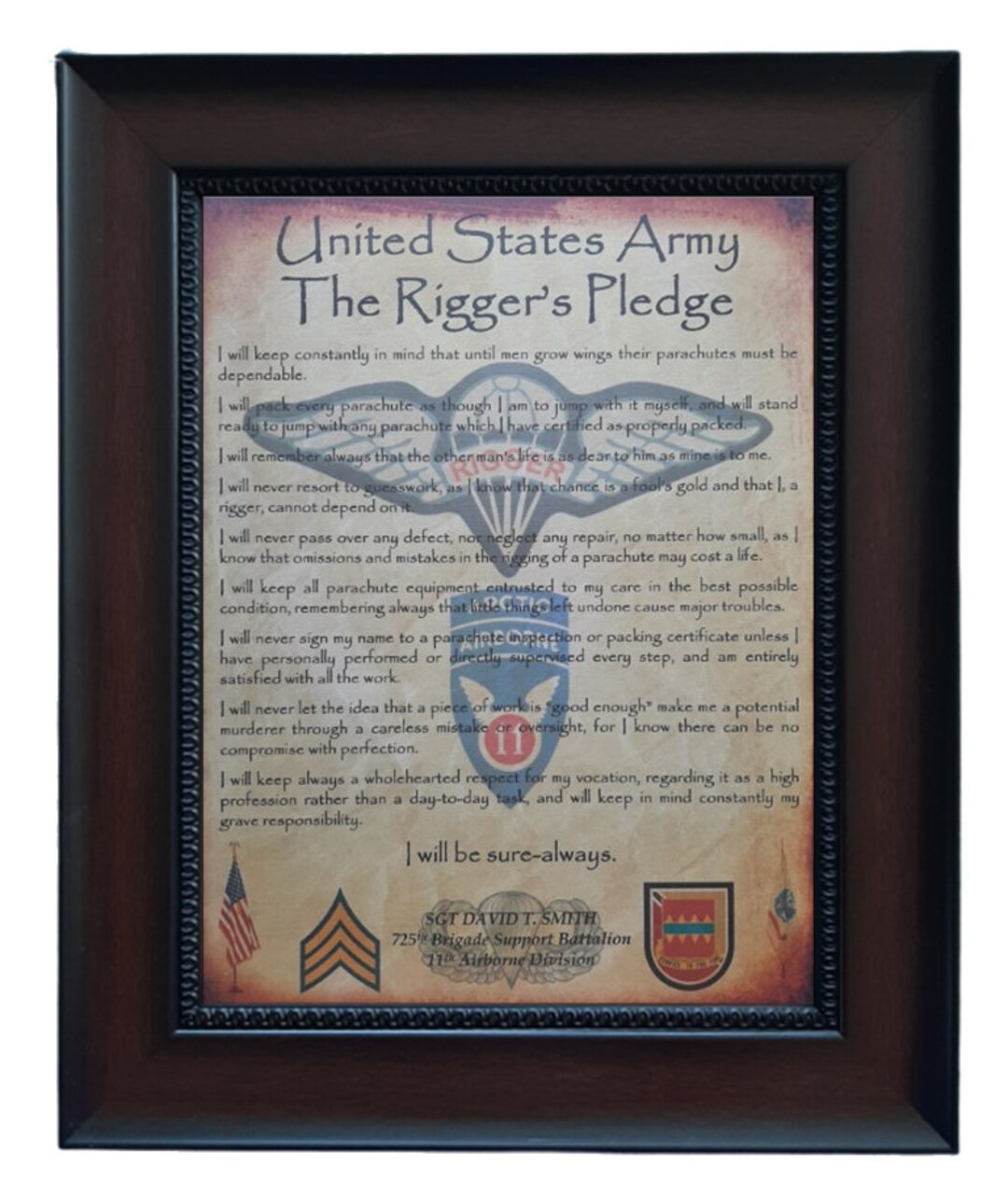 BETTER U.S. Army Paratrooper Airborne Rigger's Pledge Aged Parchment ...