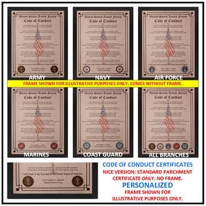 NICE or BETTER U.S. Military Code of Conduct Army Navy Marines Air Force Coast Guard PERSONALIZED (with Coin Option)