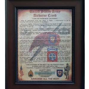 BETTER U.S. Army Paratrooper Airborne Creed: 82nd Airborne Division &quot;All Americans&quot; Aged Parchment PERSONALIZED (with Airborne Coin Option)
