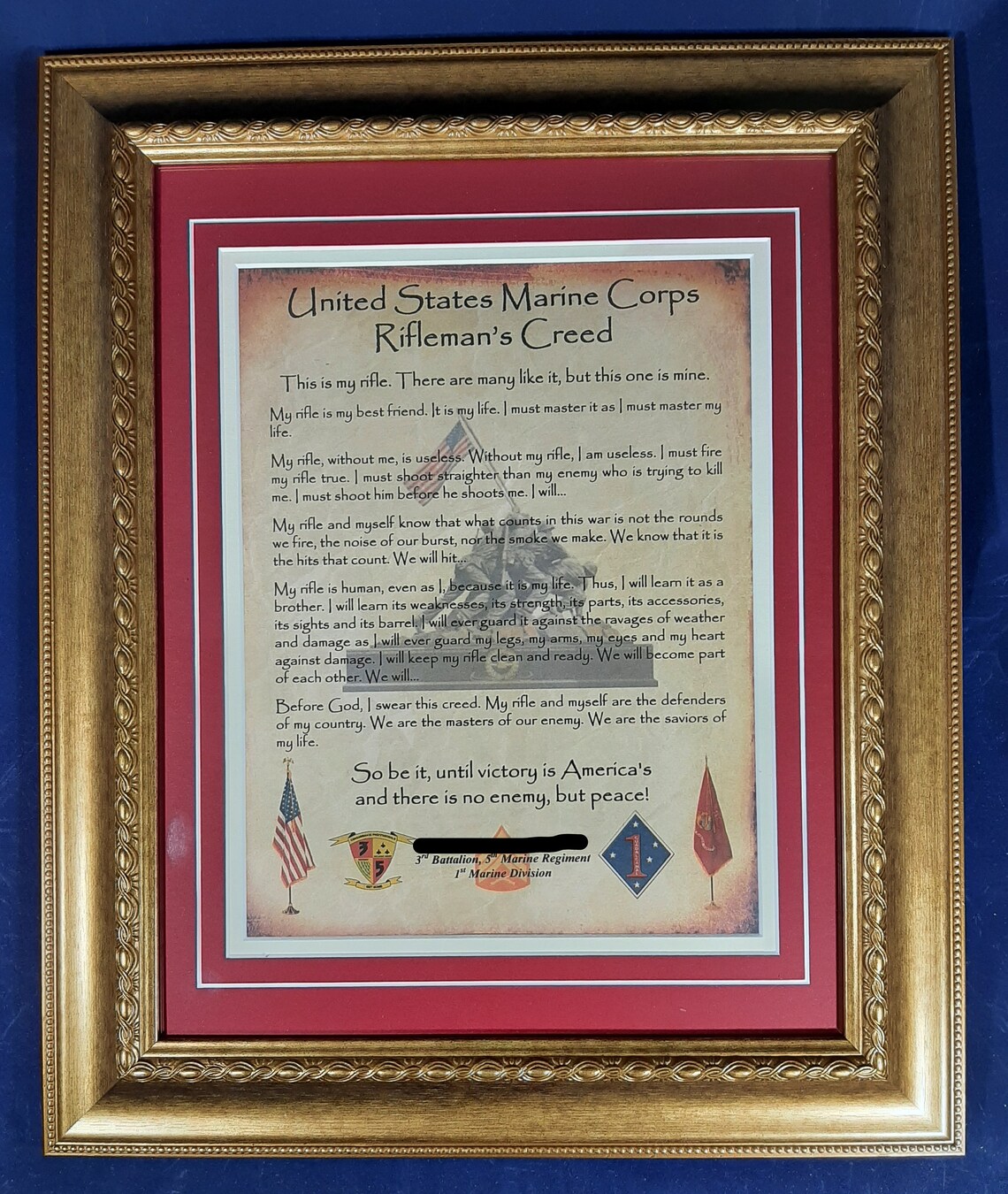 BEST Marine Corps Rifleman's Creed Aged Parchment Framed | Etsy