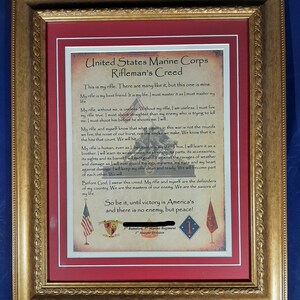 BEST Marine Corps Rifleman's Creed Aged Parchment Framed | Etsy