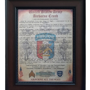 BETTER U.S. Army Paratrooper Airborne Creed: SETAF Aged Parchment PERSONALIZED (with Airborne Coin Option)