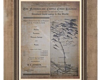 Old West: Florence and Cripple Creek Railroad Advertisement #3 Reproduction Printed on Aged Parchment Custom Matted and Framed (F5)