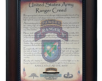 BETTER U.S. Army Ranger Creed Choice of Battalions / Units Aged Parchment PERSONALIZED (with Coin Option)