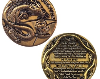Challenge Coin: ENGRAVED Navy Crossing the Line Golden Dragon