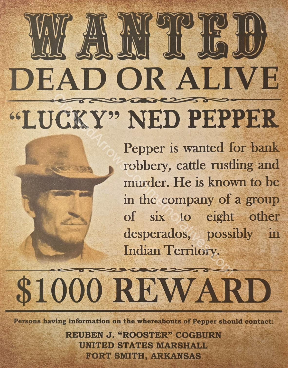 Old West Wanted Poster: True Grit Rooster Cogburn Ned Pepper - Etsy
