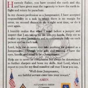 NICE or BETTER U.S. Army Paratrooper Airborne Jumpmaster Prayer Personalized (with Airborne Coin Option)