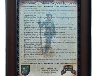 BETTER U.S. Army Roger's Rangers Standing Orders Aged Parchment PERSONALIZED (with Coin Option)