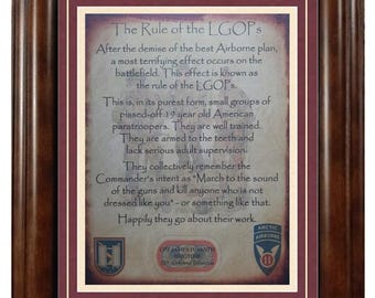 BEST U.S.  Army Airborne Rule of the LGOP's All Units Available Framed & Matted PERSONALIZED (with Airborne Coin Option)