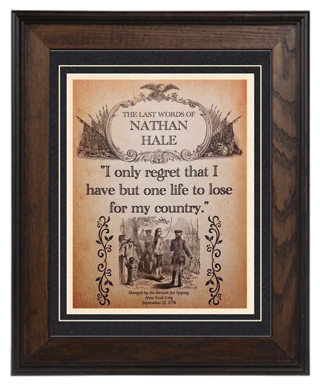 Patriot Series Nathan Hale one Life to Give... Quote / Printed on Aged