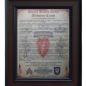 BETTER U.S. Army Paratrooper Airborne Creed: 4th BCT 25th Infantry Division Aged Parchment PERSONALIZED (with Airborne Coin Option)