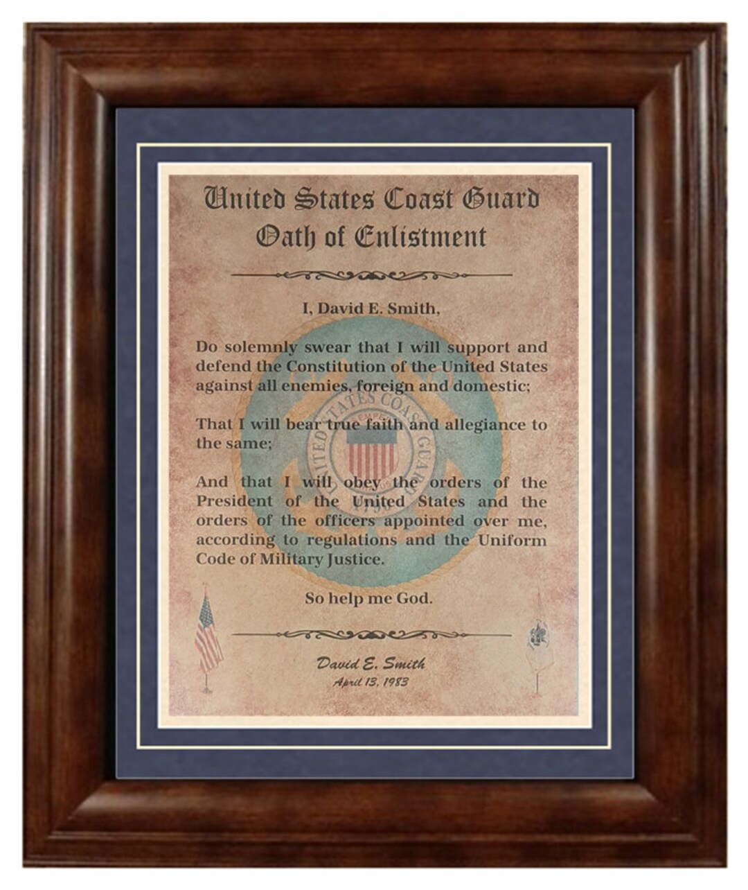 Best U.s. Coast Guard Oath Of Enlistment Certificate Personalized 