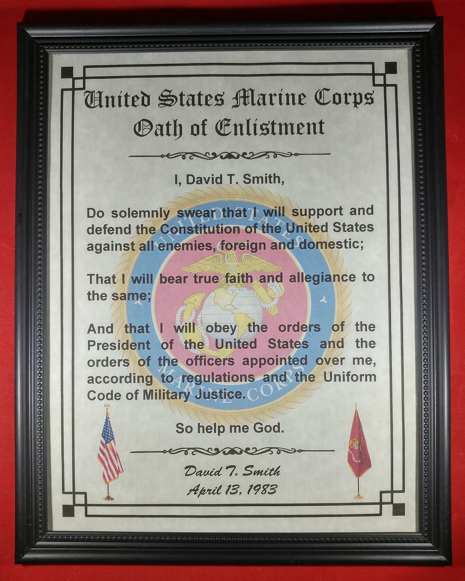 Oath of Enlistment Certificate U.S. Marines PERSONALIZED with Etsy