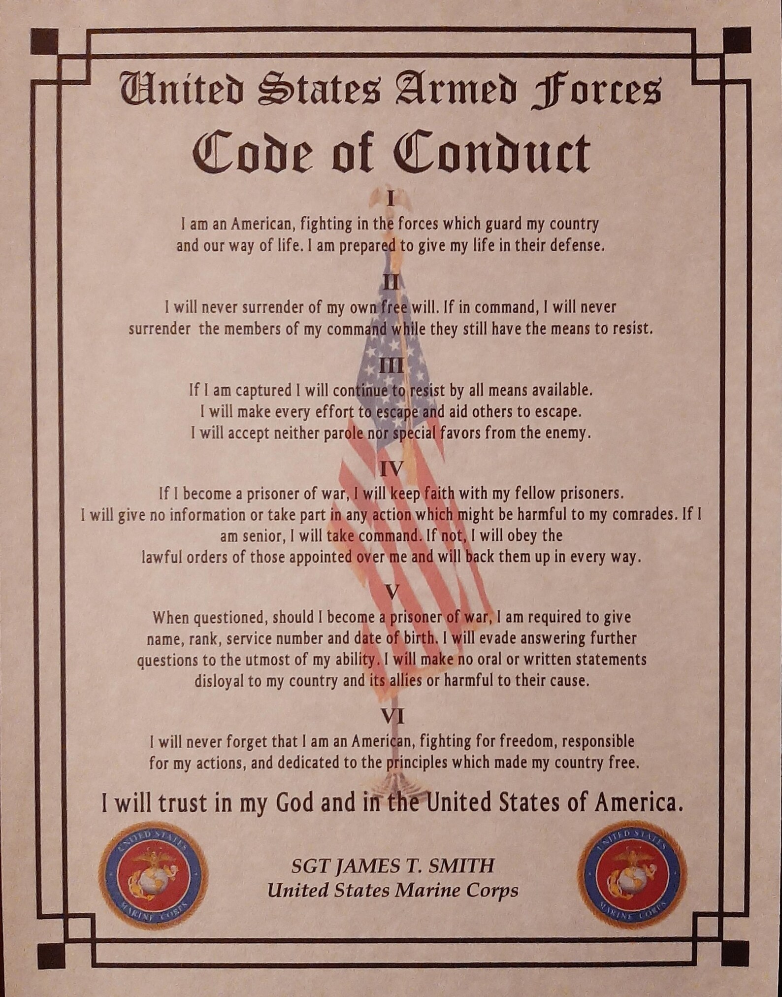 NICE or BETTER U.S. Military Code of Conduct Army Navy Marines Air ...