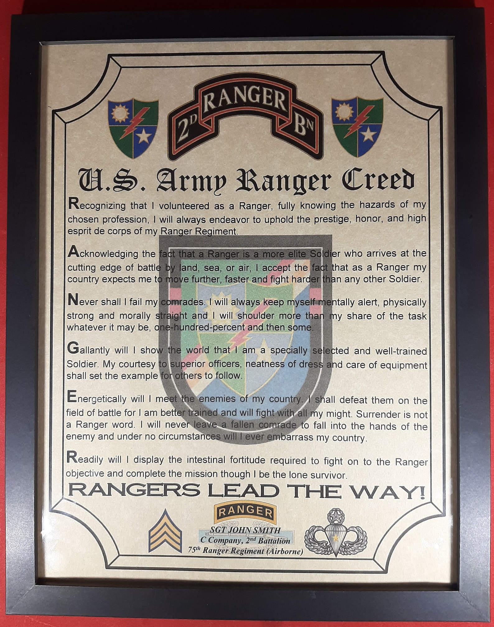 NICE or BETTER Army Ranger Creed Choice of Battalions / Units Etsy