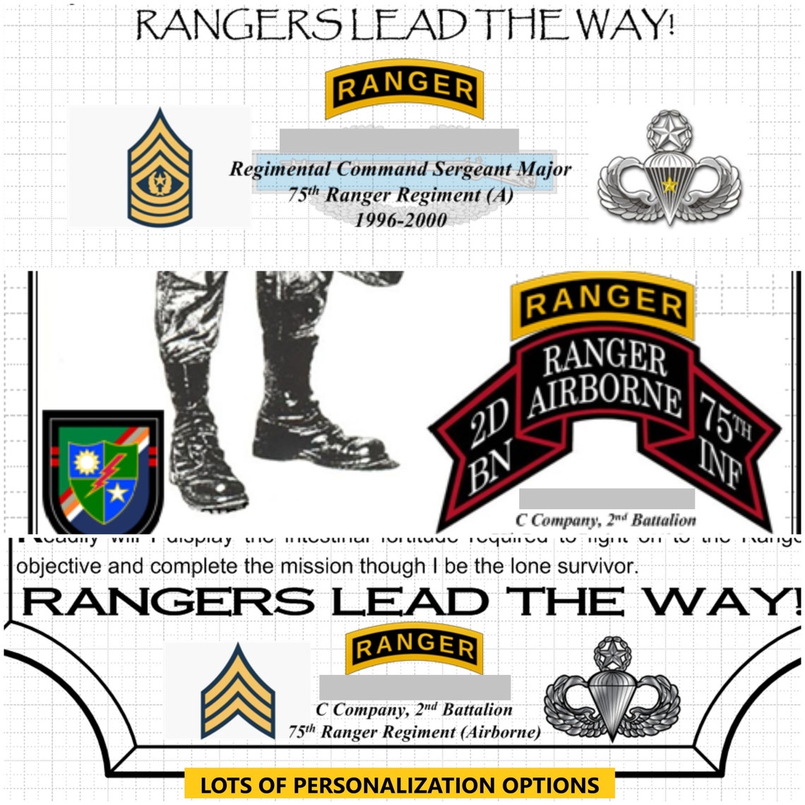 BETTER Army Ranger Creed Choice of Battalions / Units Aged Etsy
