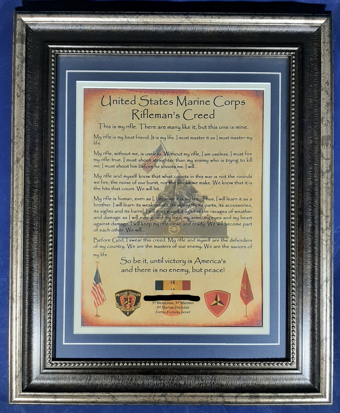 BEST Marine Corps Rifleman's Creed Aged Parchment Framed | Etsy