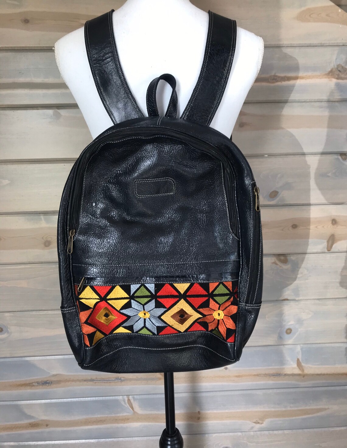 Embroidered Leather Backpack Etsy