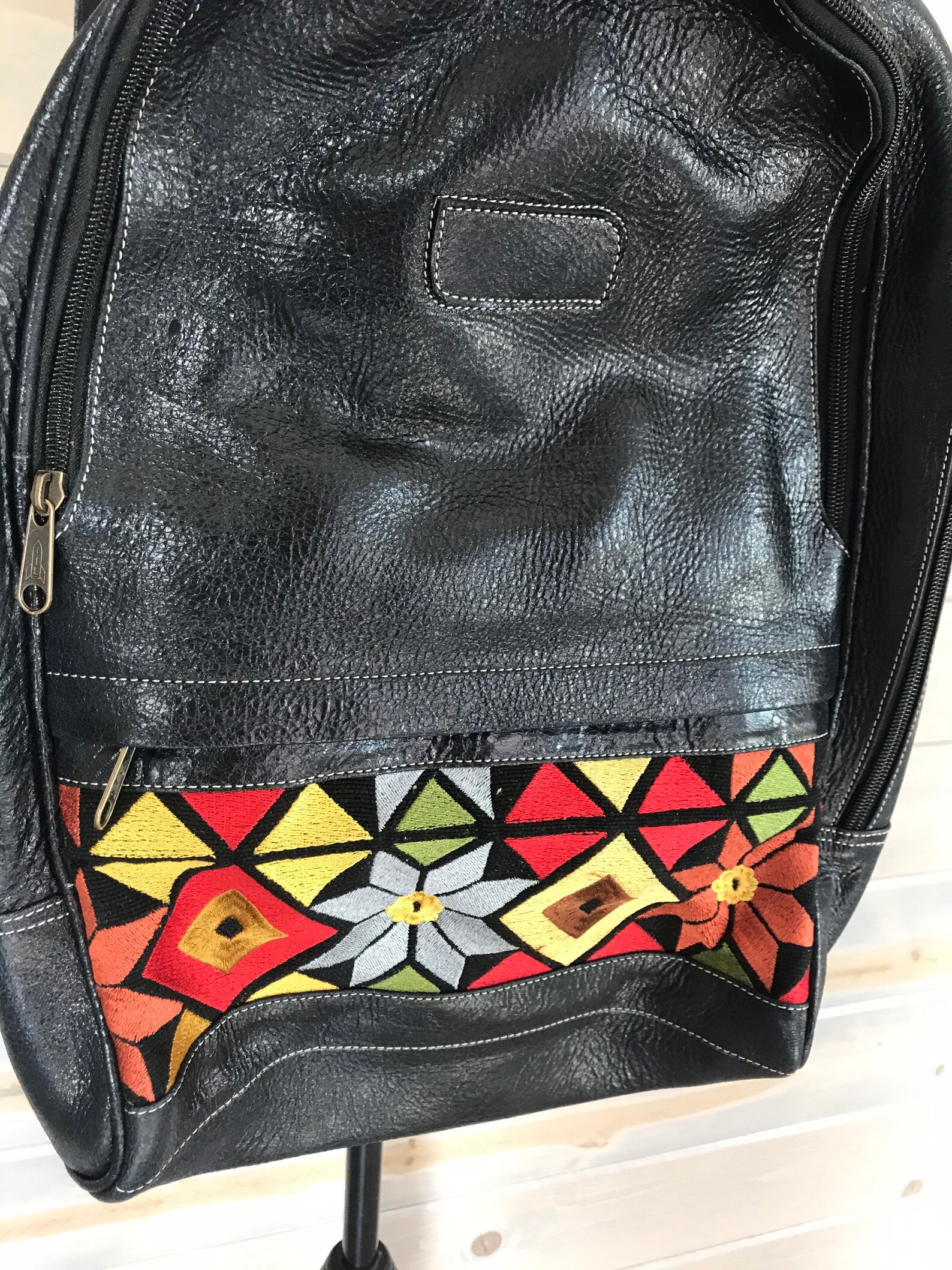Embroidered Leather Backpack Etsy