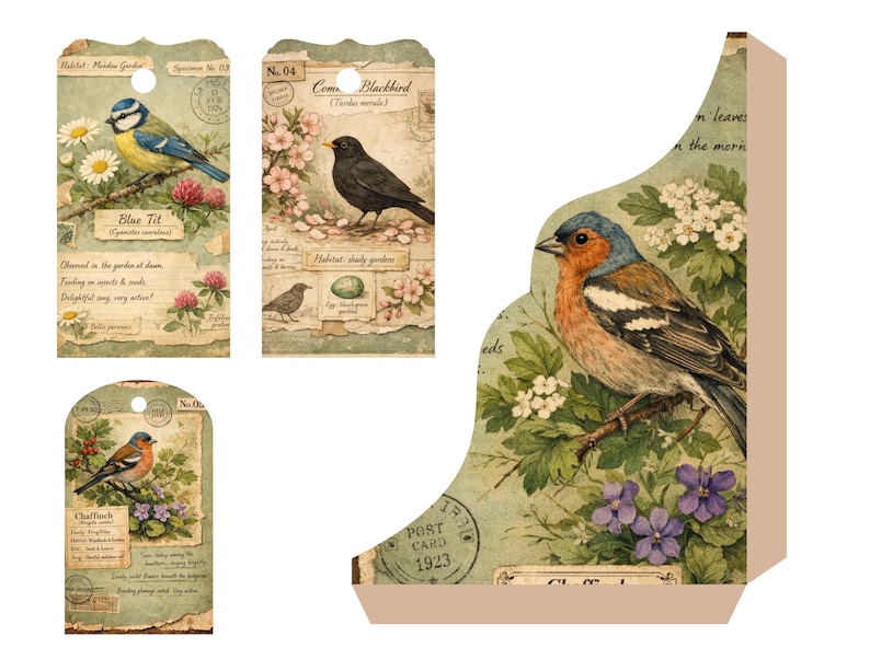 Kit imprimible para diario de archivo de aves del bosque, páginas de ornitología vintage, descarga digital para diario creativo. imagen 12
