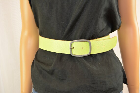 Vintage Neon Green Real Leather Belt | Etsy