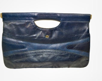 Clutch bag Blue vintage envelope handbag 14 x 9 in