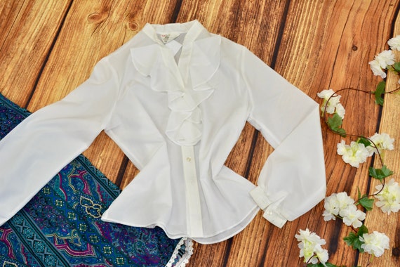 Ruffle collar blouse White blouse Vintage long sle
