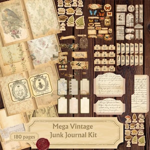 Mega Vintage Junk Journal Kit, 180 Printable Pages, Botanical Nature Ephemera Pack, Victorian Journaling Paper, Pockets Envelopes Tags