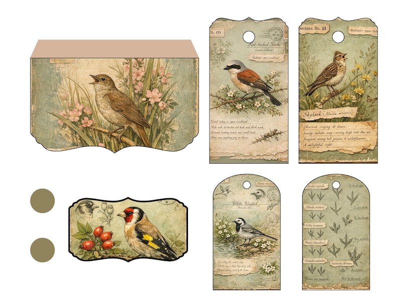 Kit imprimible para diario de archivo de aves del bosque, páginas de ornitología vintage, descarga digital para diario creativo. imagen 15