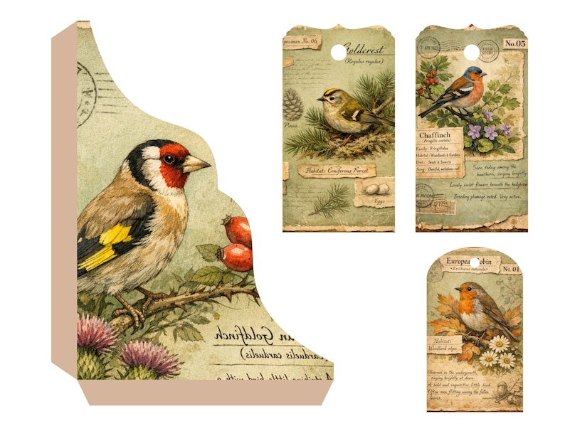 Kit imprimible para diario de archivo de aves del bosque, páginas de ornitología vintage, descarga digital para diario creativo. imagen 9