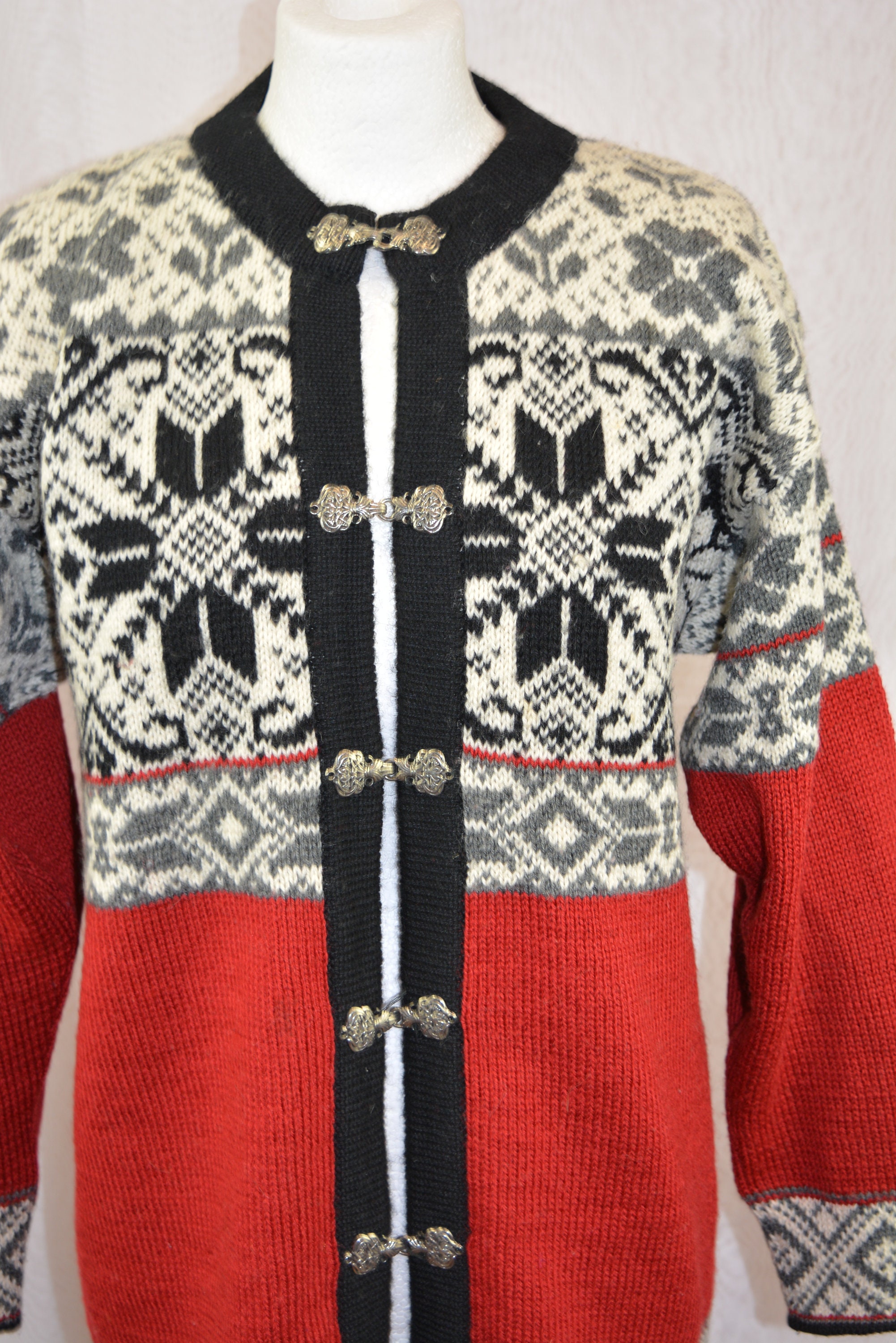 Wool Vintage Sweater Norwegian Bunad Fair Isle Cardigan - Etsy