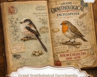 Grand Ornithological Encyclopedia ,The Naturalist’s Bird Compendium – 47 Species Collection, Junk Journal Download