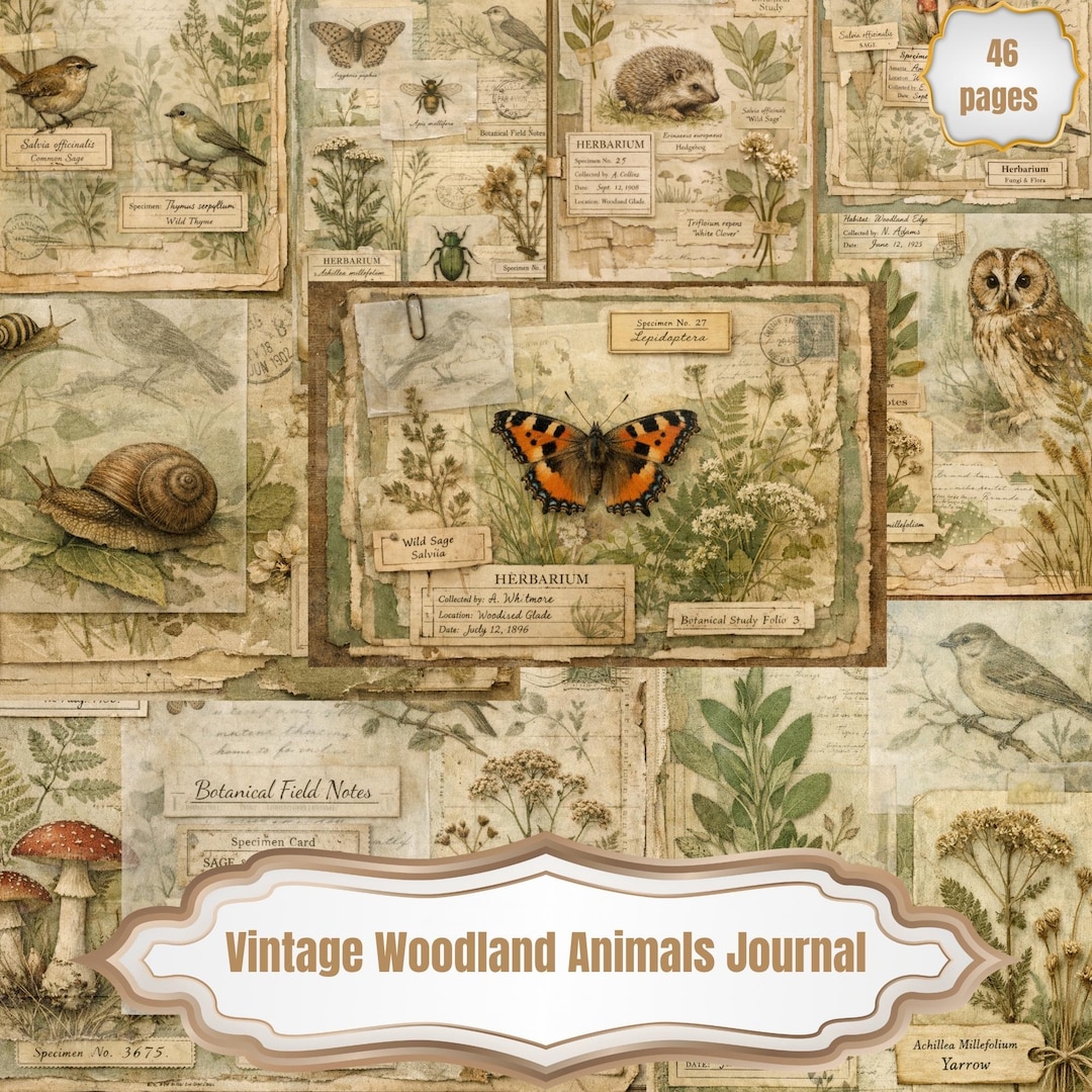 Vintage Woodland Insects, Animals & Botanical Junk Journal Kit - Etsy