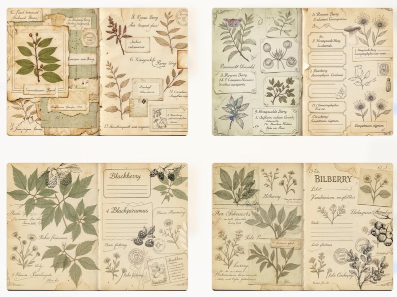 Vintage Botanical Journal Digital - Herbarium Pages , Nature Study Junk ...