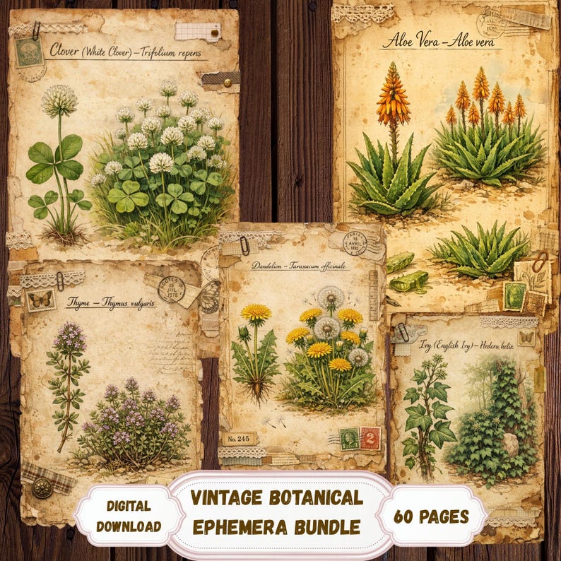 Vintage Botanical Ephemera Bundle – Herbarium Journal Kit, Printable ...