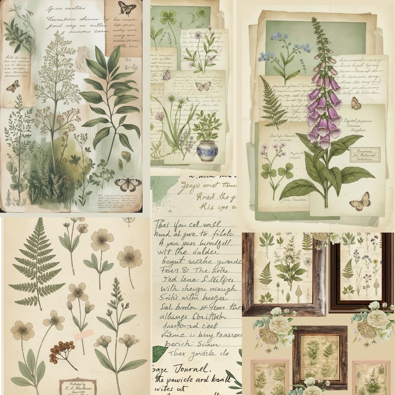 Vintage Herbarium Pages – Botanical Journal Printables, Antique Plant Illustrations, Nature Study Junk Journal Kit image 2