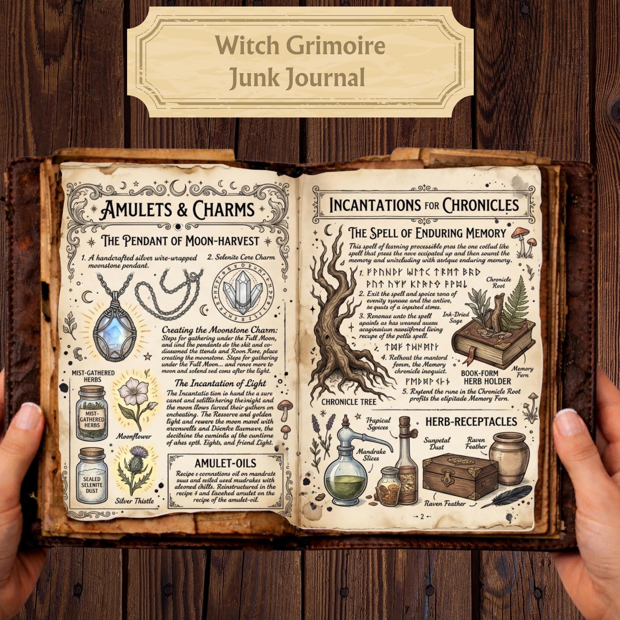 Witch Grimoire Junk Journal Pages, Magic Spell Book , Witchcraft Herbs ...