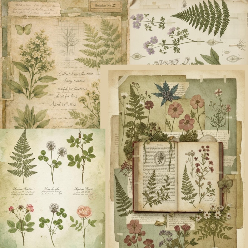 Vintage Herbarium Pages – Botanical Journal Printables, Antique Plant Illustrations, Nature Study Junk Journal Kit image 4