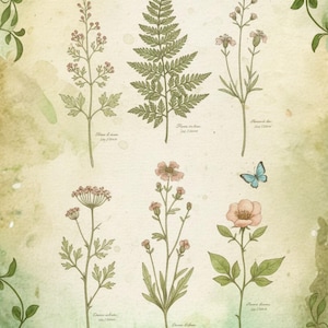 Vintage Herbarium Pages – Botanical Journal Printables, Antique Plant Illustrations, Nature Study Junk Journal Kit image 3