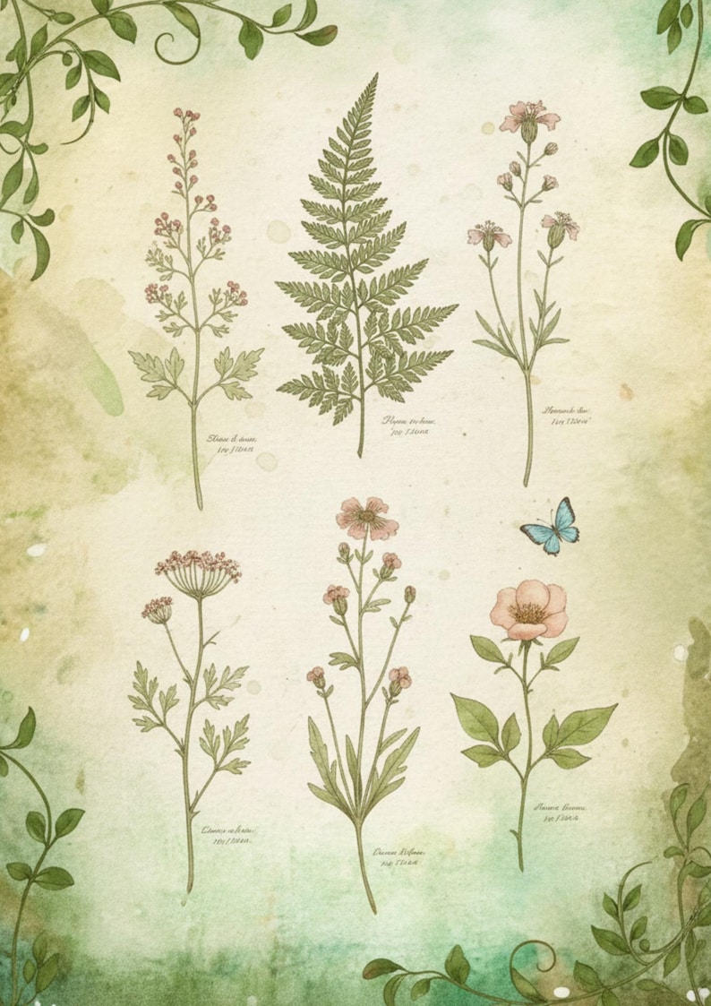 Vintage Herbarium Pages – Botanical Journal Printables, Antique Plant Illustrations, Nature Study Junk Journal Kit image 3