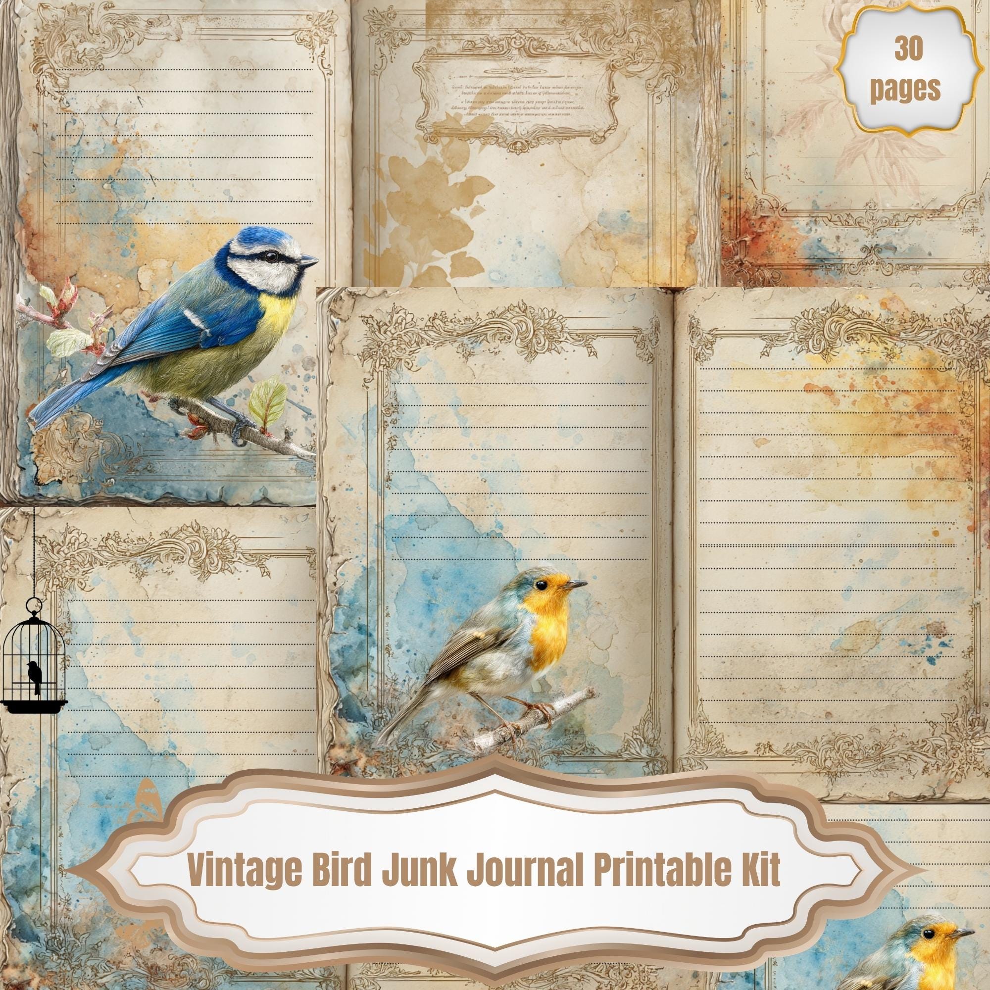 Bird Junk Journal Printable Kit, Vintage Naturalist Pages, Ephemera ...