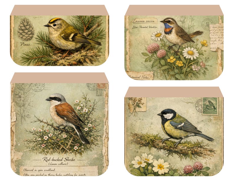 Kit imprimible para diario de archivo de aves del bosque, páginas de ornitología vintage, descarga digital para diario creativo. imagen 10