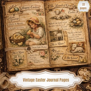 Vintage Easter Ephemera Collection – Victorian Spring Journal Pages with Bunnies, Eggs & Botanical Details Digital Download