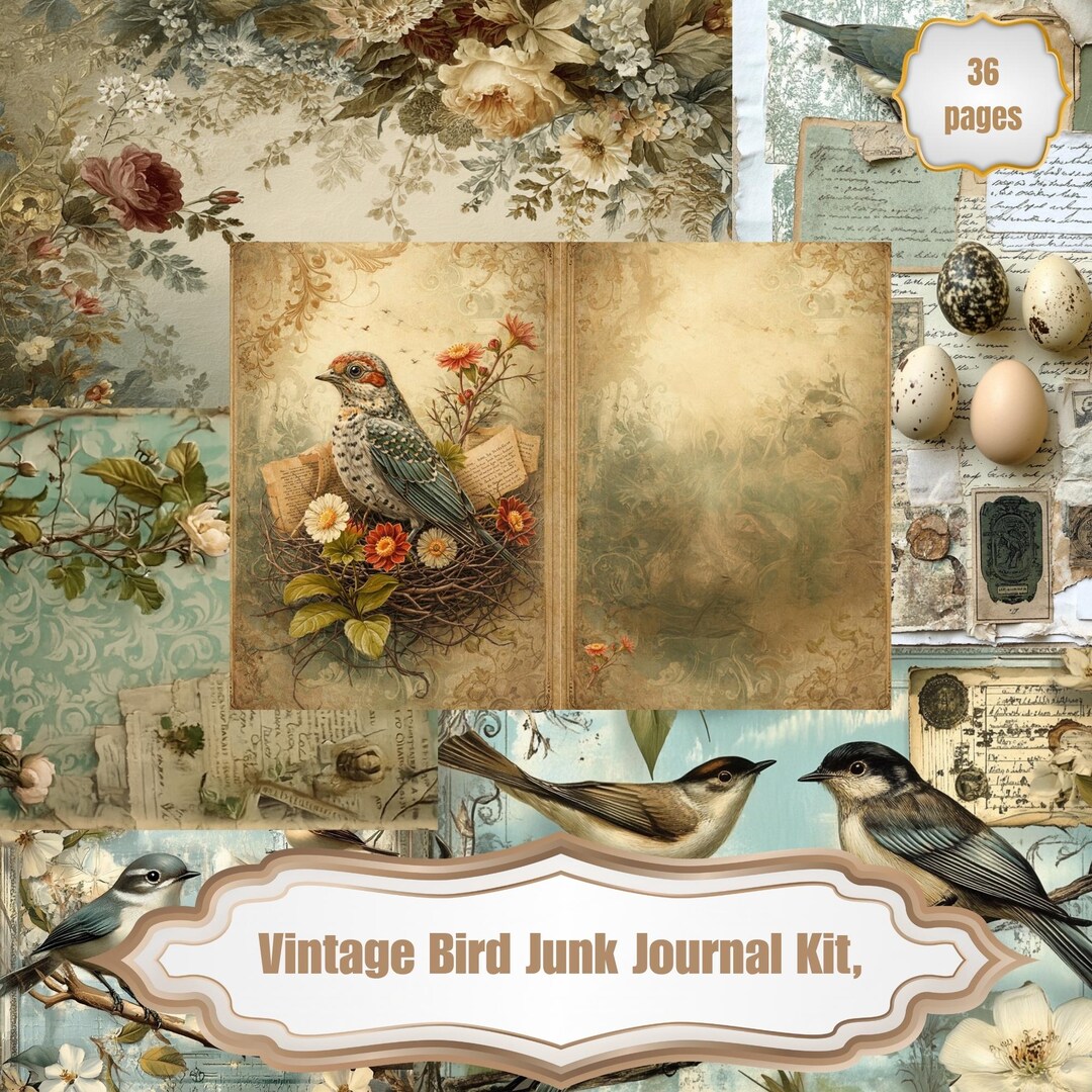 Vintage Bird Junk Journal Kit, Printable Ephemera, Botanical Eggs ...