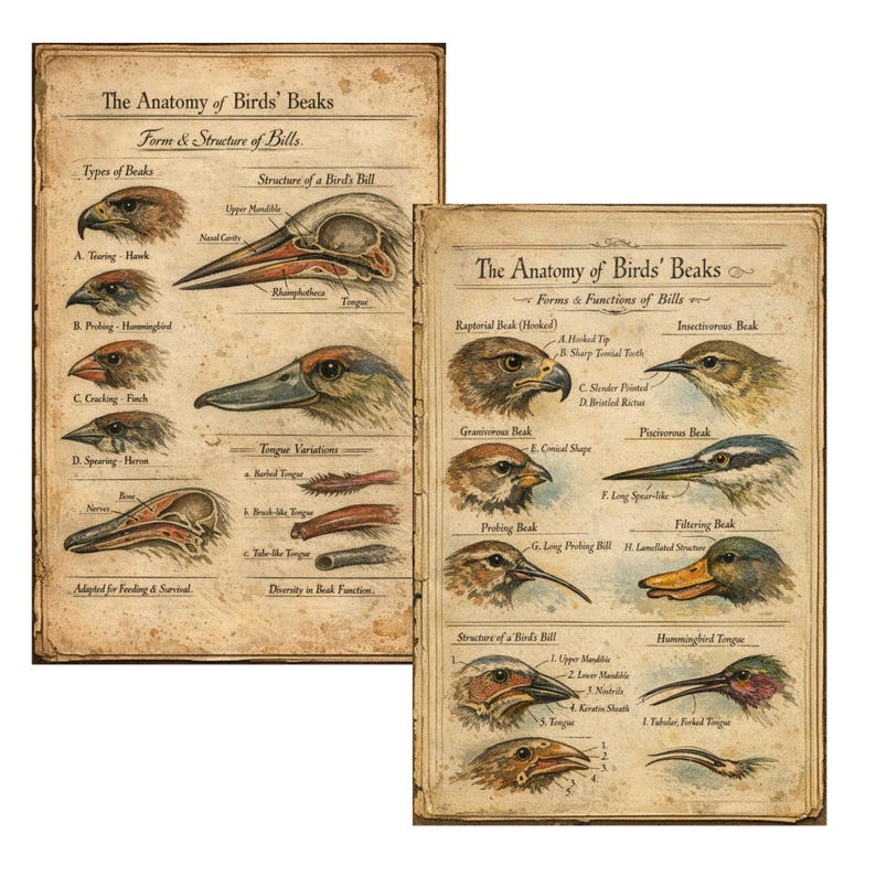 The Anatomy of Birds’ Beaks, Junk Journal Download, Avian Beaks ...