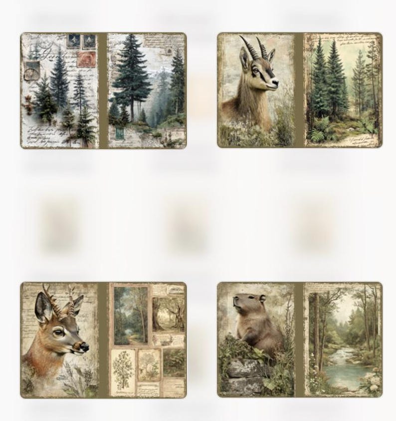Woodland Animals Junk Journal Kit, Vintage Forest Ephemera, Tags, Cards ...