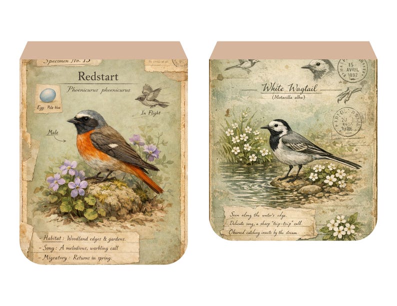 Kit imprimible para diario de archivo de aves del bosque, páginas de ornitología vintage, descarga digital para diario creativo. imagen 11