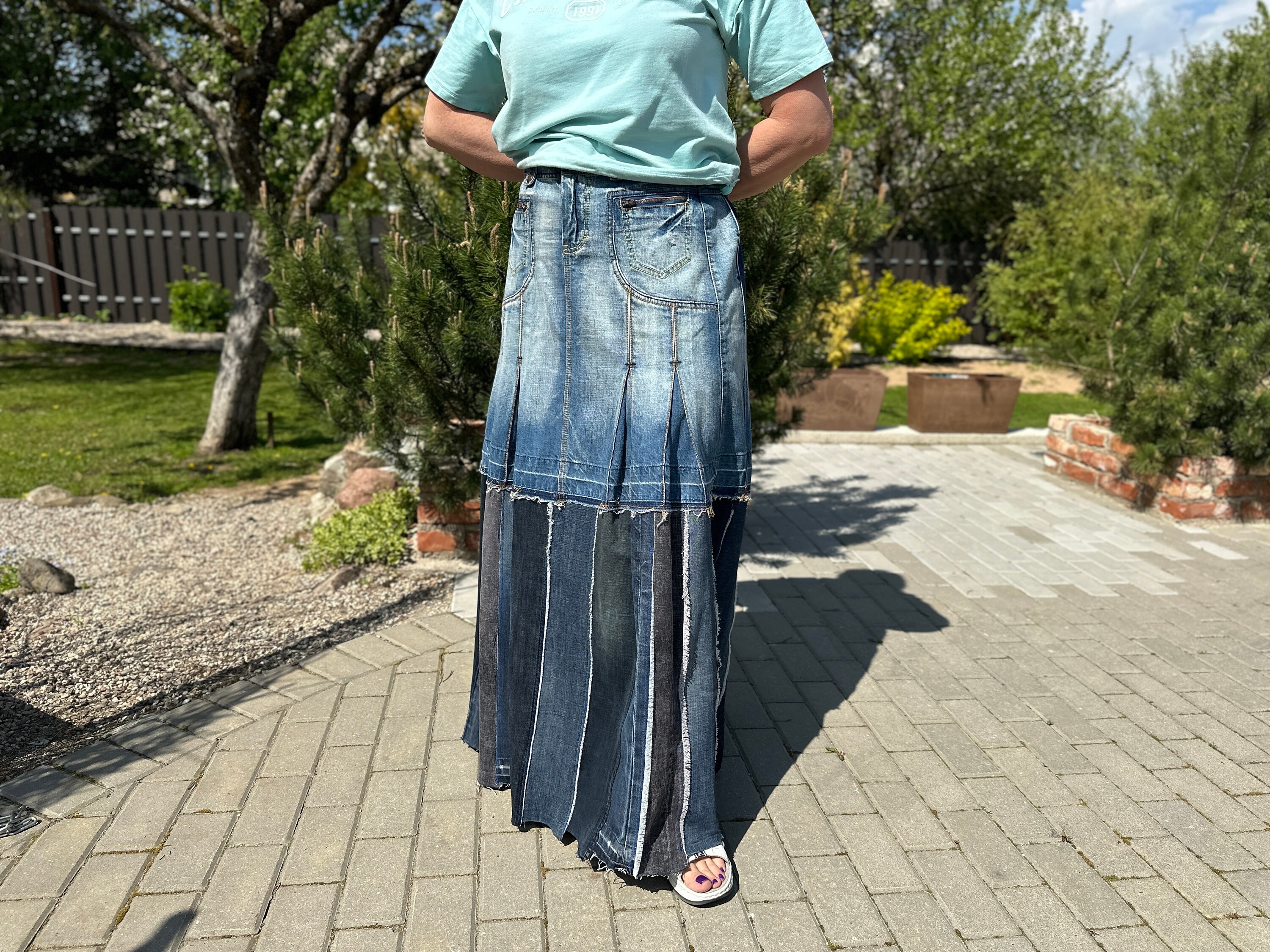 Denim Patchwork Skirt - Etsy