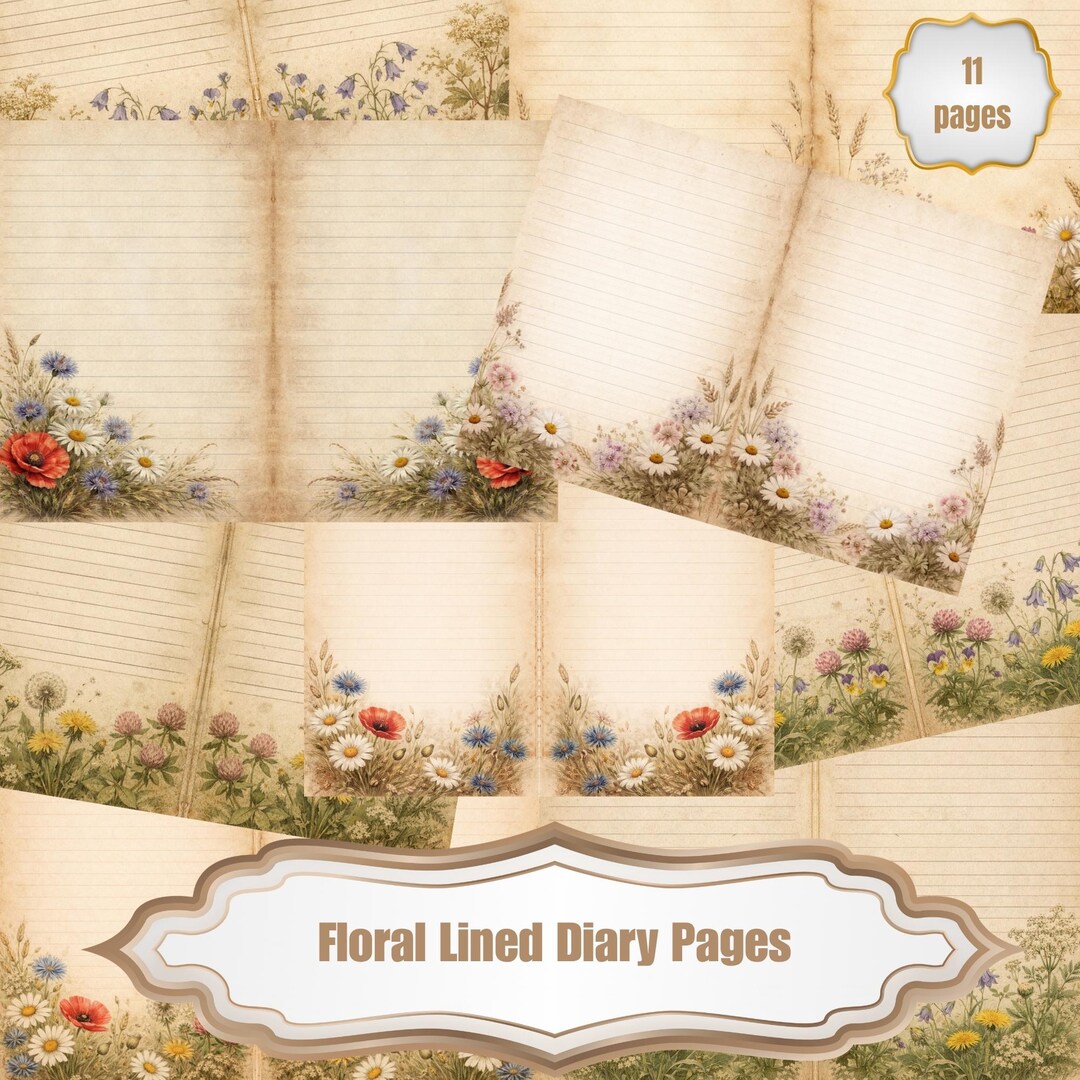 Vintage Botanical Writing Paper Printable, Junk Journal Pages, Floral ...