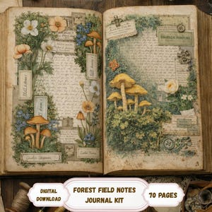 Páginas del diario Woodland Junk: Collage botánico de hongos (descarga digital)